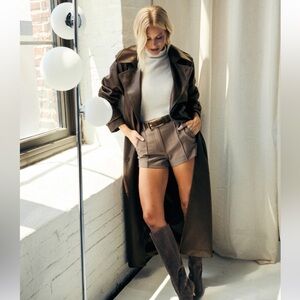 Trendy Abercrombie & Fitch Vegan Leather Long Trench Coat. Rich Brown. XS. NWT